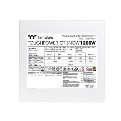 Thermaltake  TOUGHPOWER GT/1200W ATX 3.1 Snow PS-TPT-1200FNFAGJ-W (1200W ホワイト) 