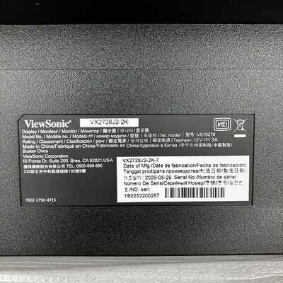 【大須店】中古  Viewsonic VX2728J2-2K-7 (27"W 2H1DP 240Hz WQHD) 3120023126 