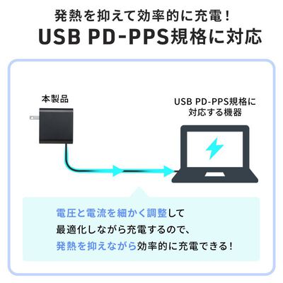 サンワサプライ  ACA-PD110BK (USB PD対応AC充電器 PD65W・Type-Cケーブル一体型) 