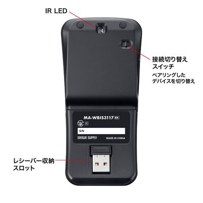 サンワサプライ  MA-WBIS3117BK 静音ワイヤレス IR LEDコンボマウス（3ボタン・薄型） 