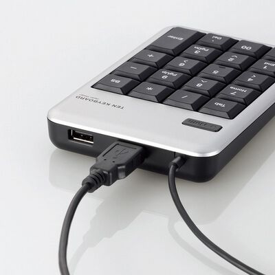 エレコム  TK-TCM012SV (2ポートUSB2.0HUB付USBテンキーボード) 