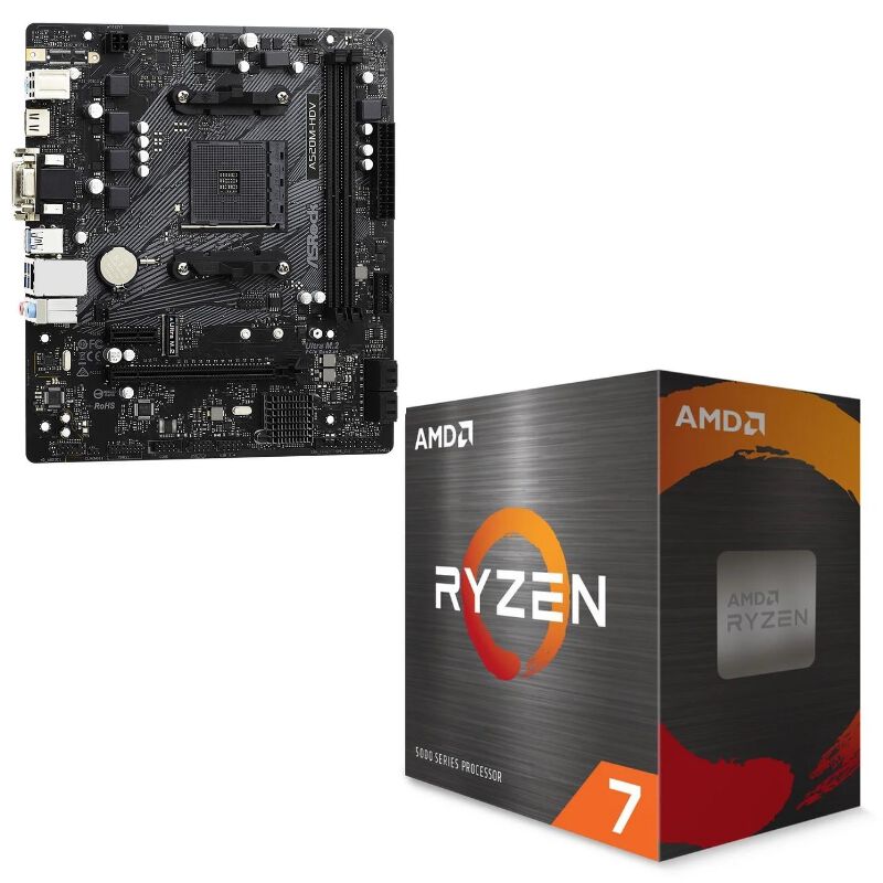 ASRock A520M-HDV マザーボード + AMD Ryzen 7 5700X CPU 2点