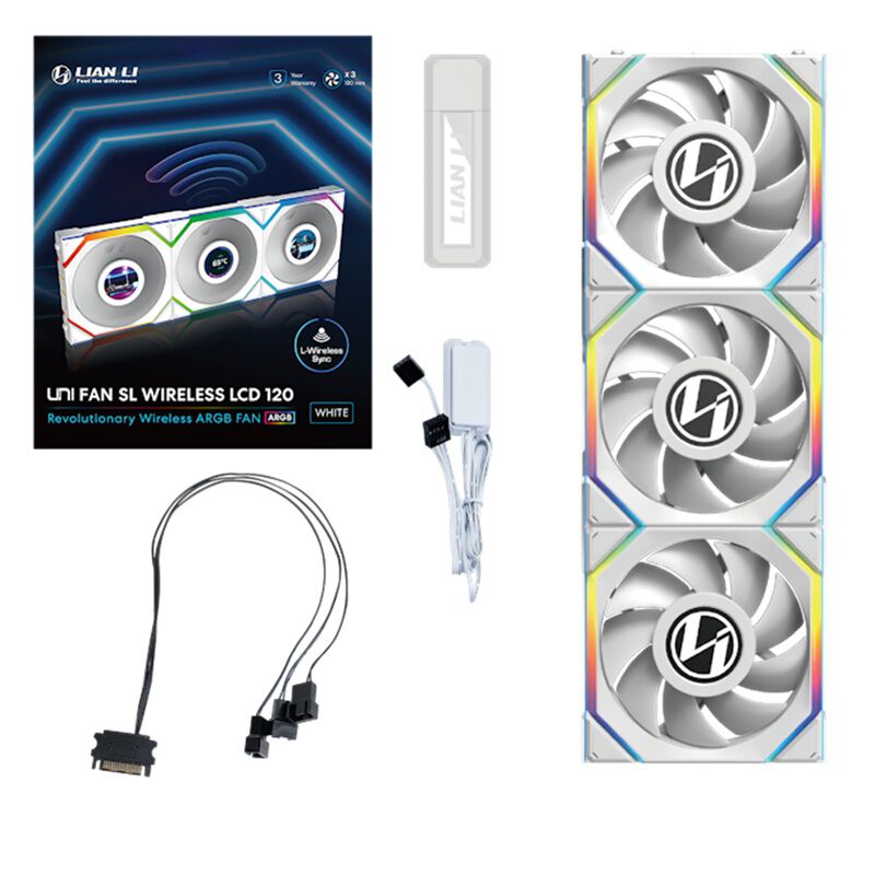 PC用ファン・クーラー LIANLI UNI FAN SL Wireless LCD 120 3Pack Lian-Li UNI FAN SL WIRELESS LCD120 WT 3Pack UF-SL120-LCD-WLS-3W