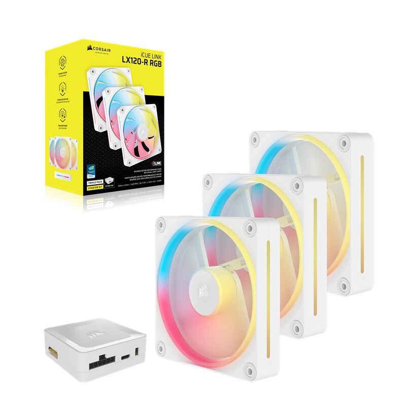S*t様 CORSAIR iCUE LINK LX120-R RGB スターター Corsair iCUE LINK LX120-R RGB WHITE Triple Reverse Fans Starter
