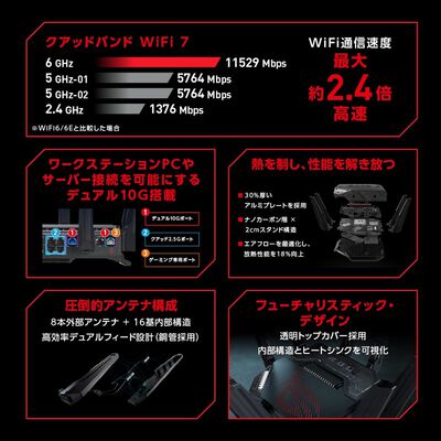 ASUS  ROG Rapture GT-BE98 (11be クアッドバンド対応ゲーミングルーター) 