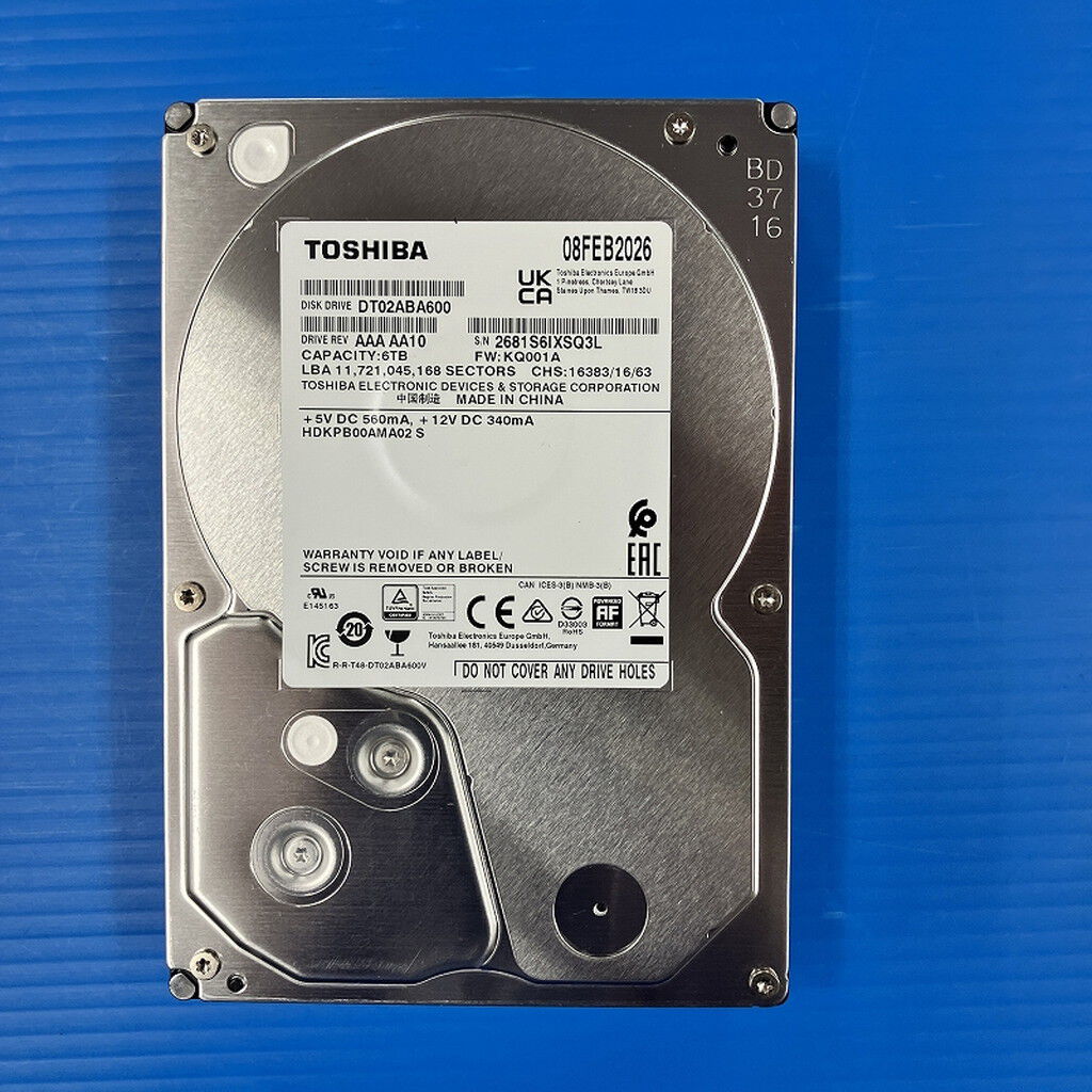 中古 TOSHIBA DT02ABA600 (SATA3 6TB 5400rpm 128MB BLK) 3120024190