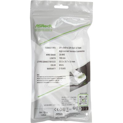 ASRock  CB-12V2X6L600W/W (L型コネクタ 12V2x6ケーブル ホワイト) 