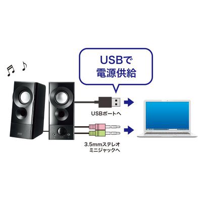 サンワサプライ  MM-SPL20UBK USB電源スピーカー（実用最大出力6W) 