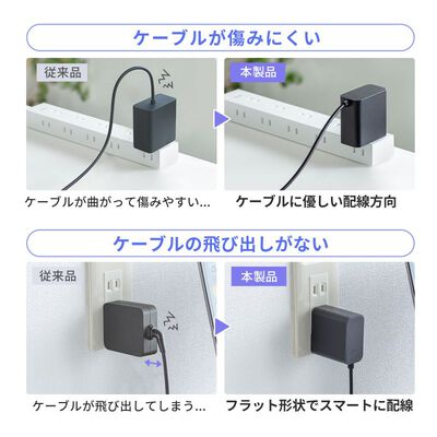 サンワサプライ  ACA-PD110BK (USB PD対応AC充電器 PD65W・Type-Cケーブル一体型) 