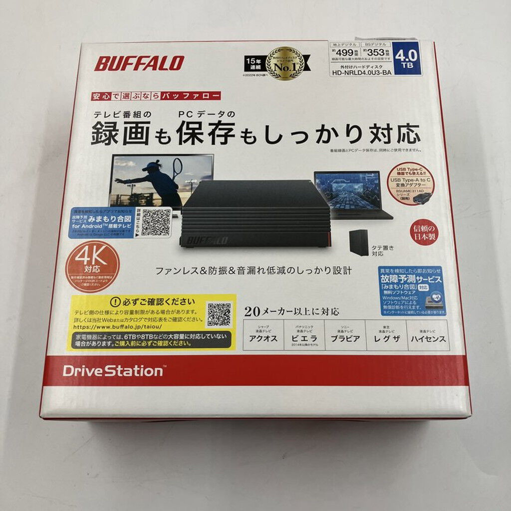 中古 BUFFALO HD-NRLD4.0U3-BA(USB3.1 外付HDD 4TB 黒) 3280023452