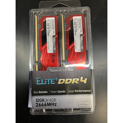 【座間相武台】中古  TEAMGROUP ELITE PLUS DDR4 DESKTOP MEMORY RED 32GB(2x16GB) 2666MHz CL19 4510001806 