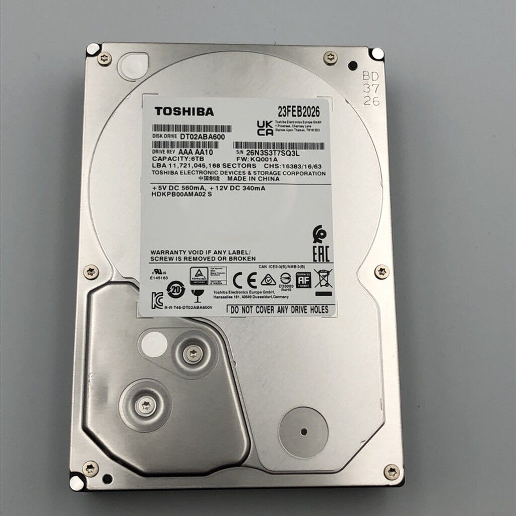 中古 TOSHIBA DT02ABA600 (SATA3 6TB 5400rpm 128MB BLK) 4720002684