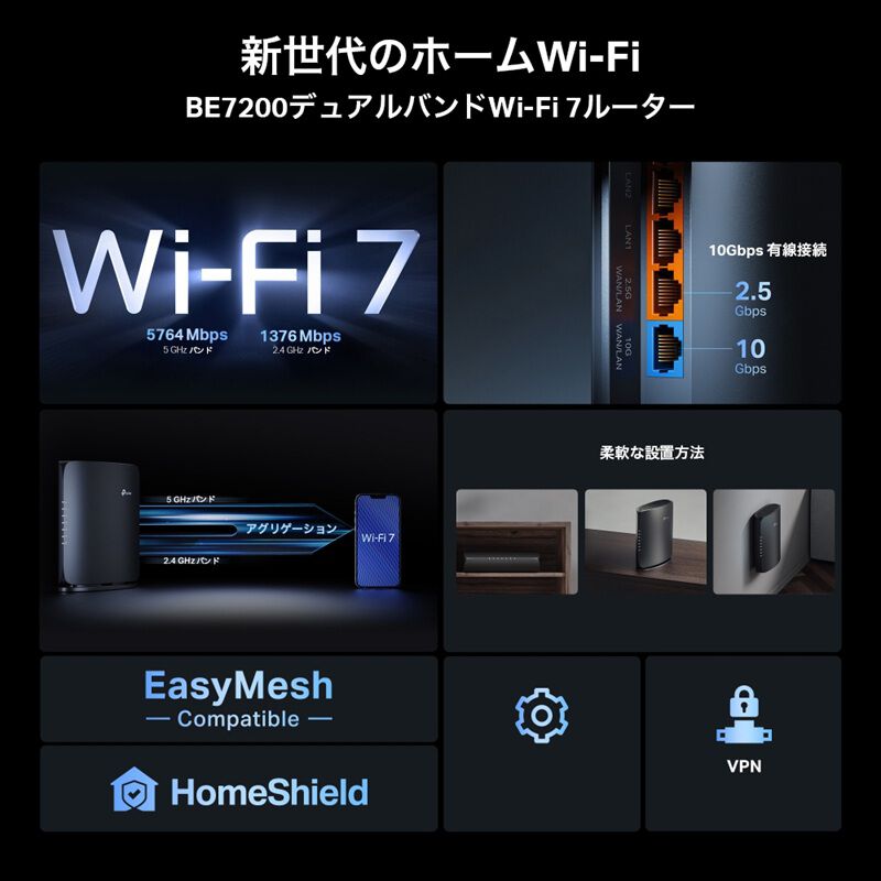 TP-Link Archer BE7200 (デュアルバンドWi-Fi 7ルーター) ｜ パソコン