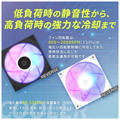 ドスパラセレクト  RF120M-RGB-BK (120mm ブラック ARGB リバースファン) 
