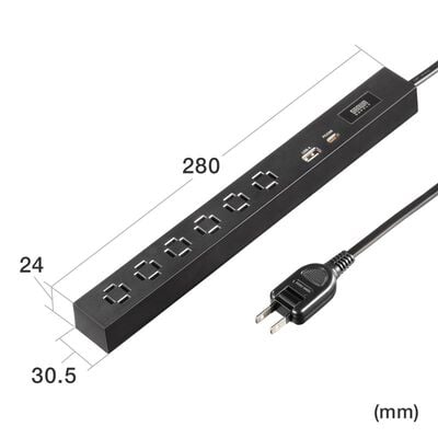 サンワサプライ  TAP-SLIM6UC-15BK (スリムタップ AC6個口・A1＋C1・PD33W・1.5m・ブラック) 