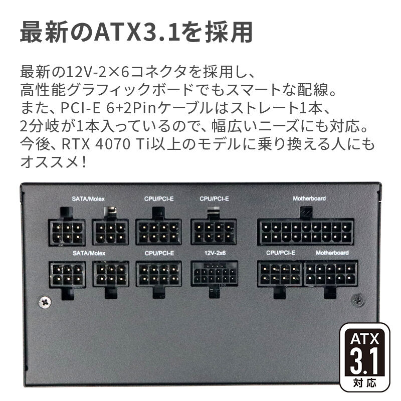 ドスパラセレクト 850W-GOLD-ATX31-BK 電源ユニット ドスパラセレクト 850W-GOLD-ATX31-BK (850W ブラック) ｜ パソコン