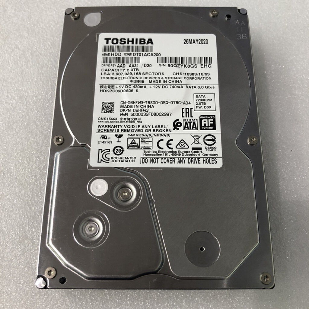 【ほぼ新品】東芝 TOSHIBA DT01ACA200 3.5インチ 内蔵 2TB 使用時間5時間以下 Toshiba DT01ACA200-2TB SATA 6Gb&frasl;s 7200RPM 3.5 HDD :