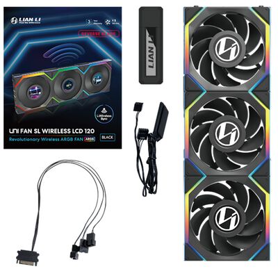 Lian-Li  UNI FAN SL WIRELESS LCD120 REVERSE BLADE BK 3Pack UF-RS-SL120-LCD-WLS-3B (120mm ブラック 3個パック) 