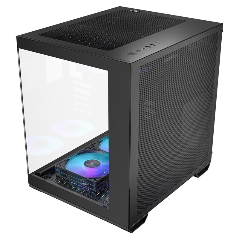 【超希少】天然ブラックオニキスのトレジャーメノウ 水晶 ジオード アゲート 風水 Okinos Mirage 4 ARGB Black (MicroATX ガラス ブラック) ｜ パソコン