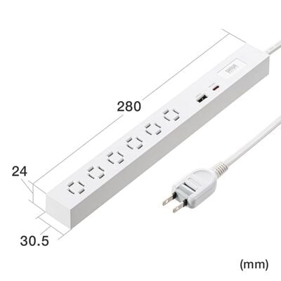 サンワサプライ  TAP-SLIM6UC-15W (スリムタップ AC6個口・A1＋C1・PD33W・1.5m・ホワイト) 