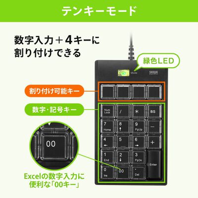サンワサプライ  NT-19UH2BKN2 (プログラマブルテンキー) 