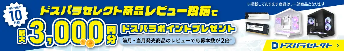 ドスパラセレクト商品レビュー投稿で最大3,000円分ドスパラポイントプレゼント！