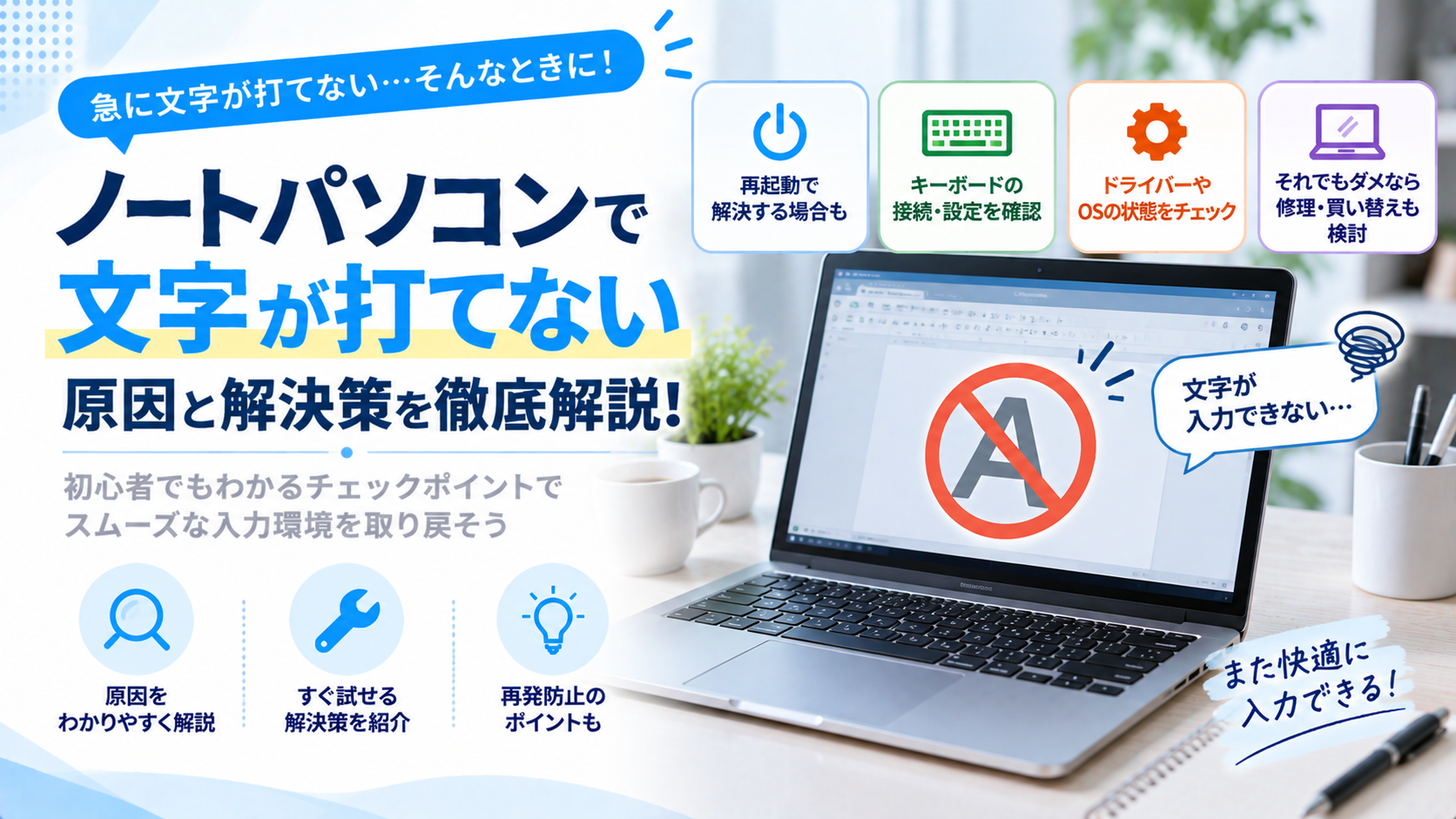 ノートパソコンで文字が打てない原因と対処法を解説