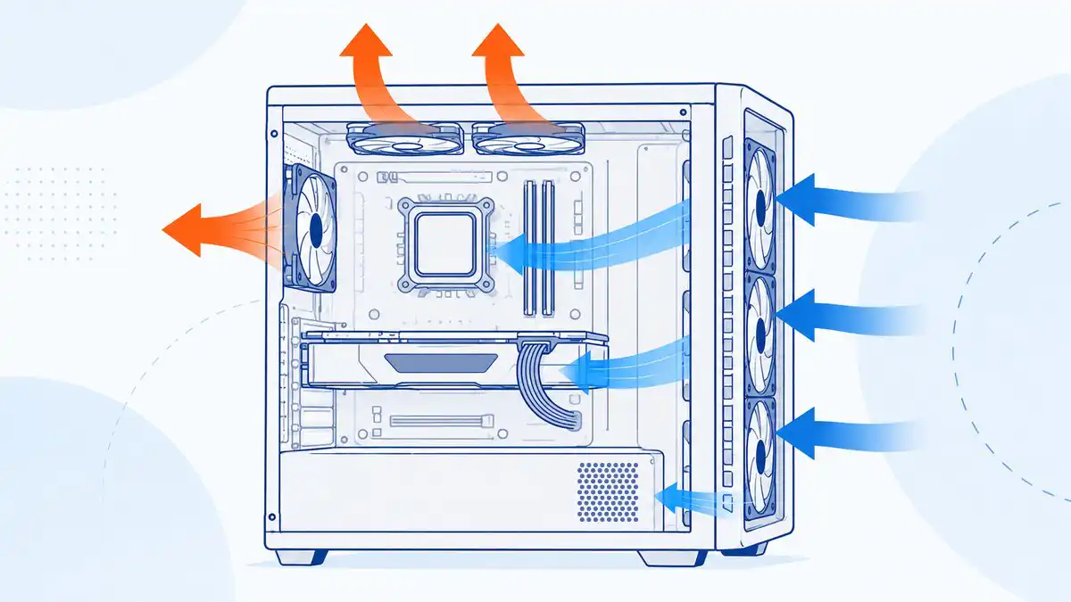 PCケースを横から見た吸気・排気の基本フロー図