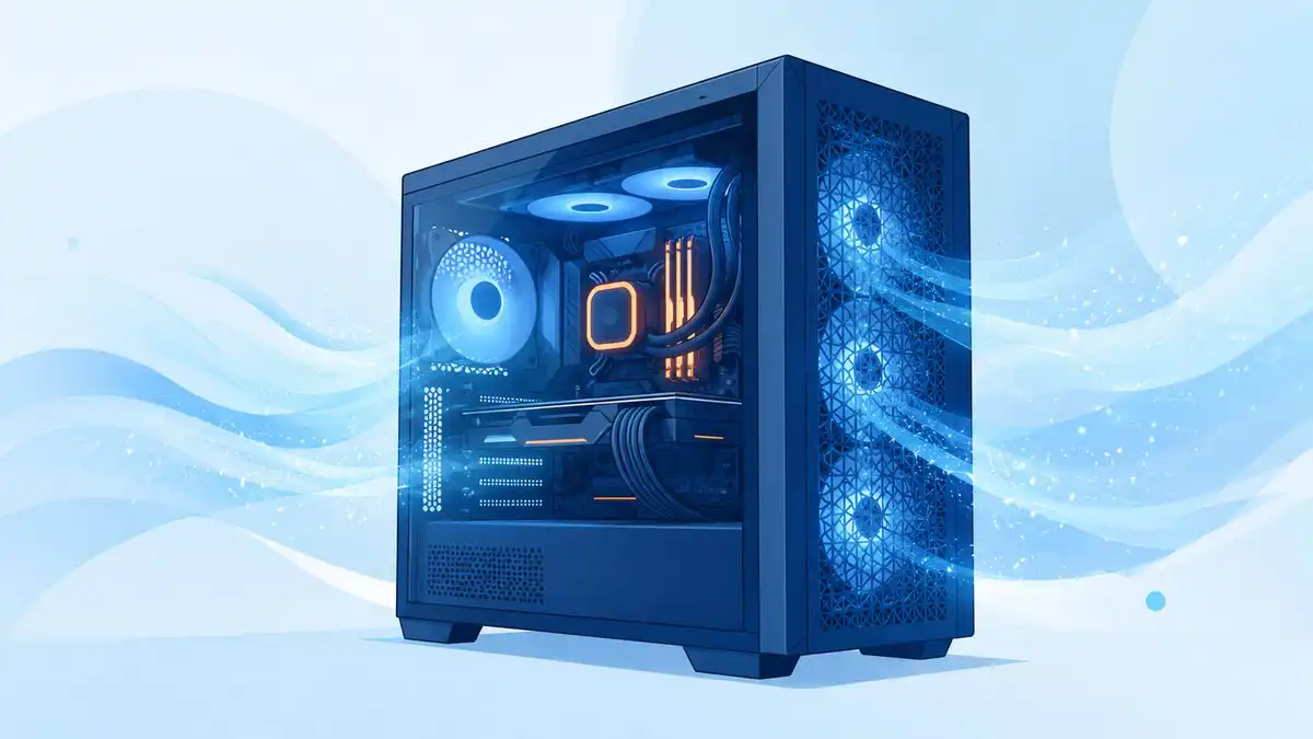 PCケース内で冷却された空気が心地よく流れるイメージイラスト