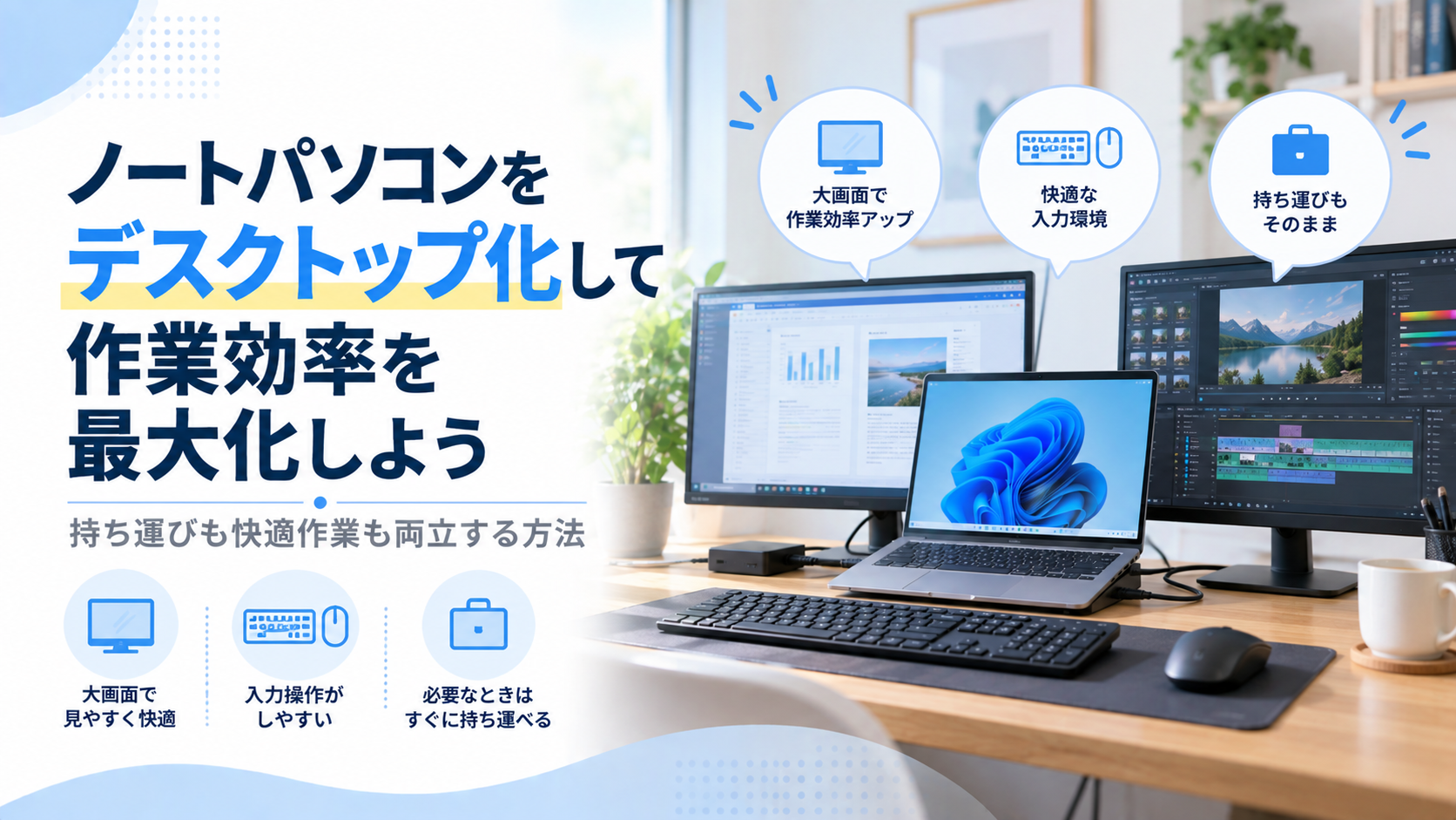 ノートパソコンのデスクトップ化の方法｜必要な機器と設定・注意点