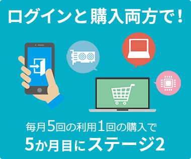 ログインと購入両方で!毎月5回の利用1回の購入で5か月目にステージ2