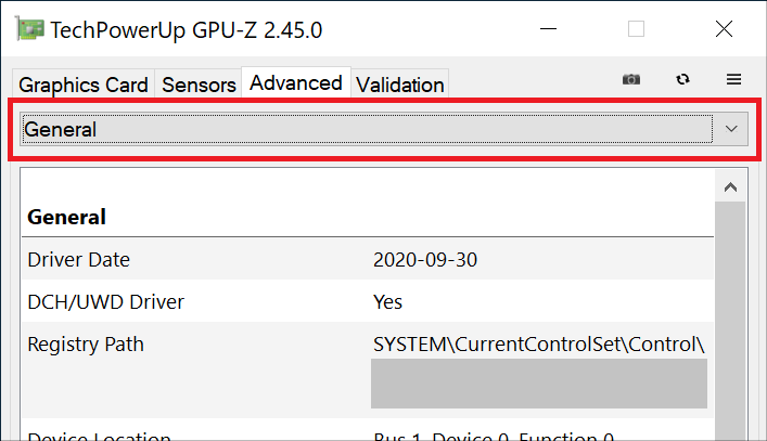 「Advanced」タブでは上部にある赤枠部分をクリックすると、リストが表示されます。