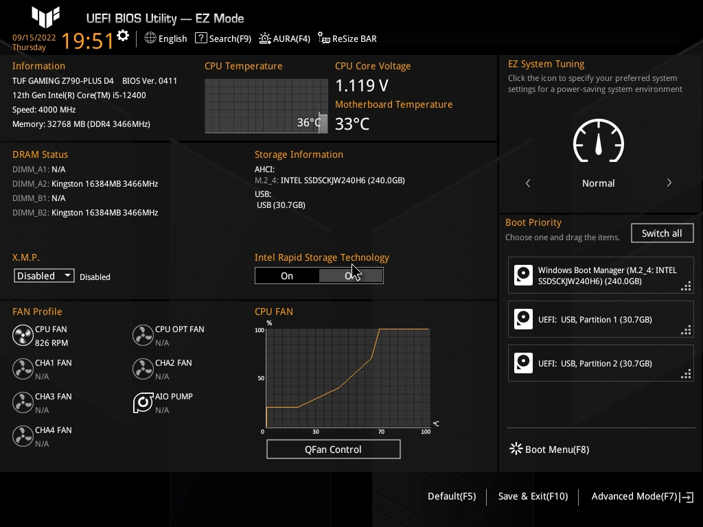 ASUS TUF GAMING Z790-PLUS D4 (Z790 1700 ATX)_EZモード