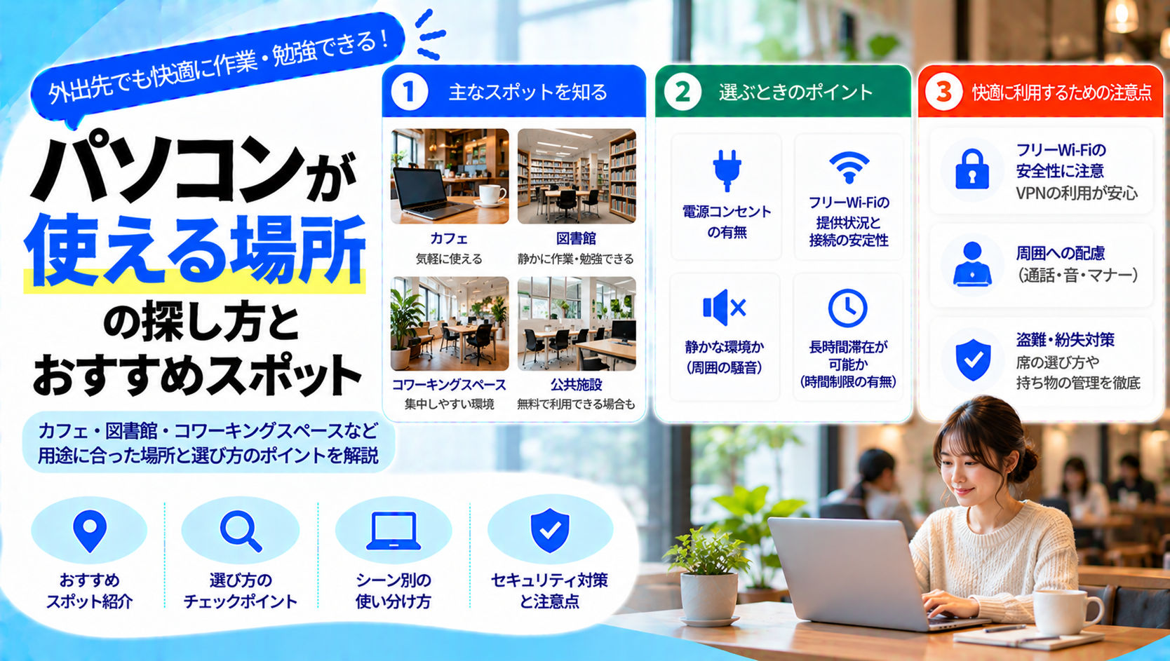 パソコンが使える場所と用途に合わせた選び方や注意点