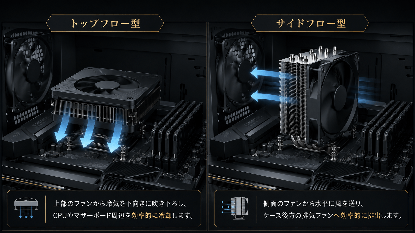 空冷式トップフロー型とサイドフロー型の違い