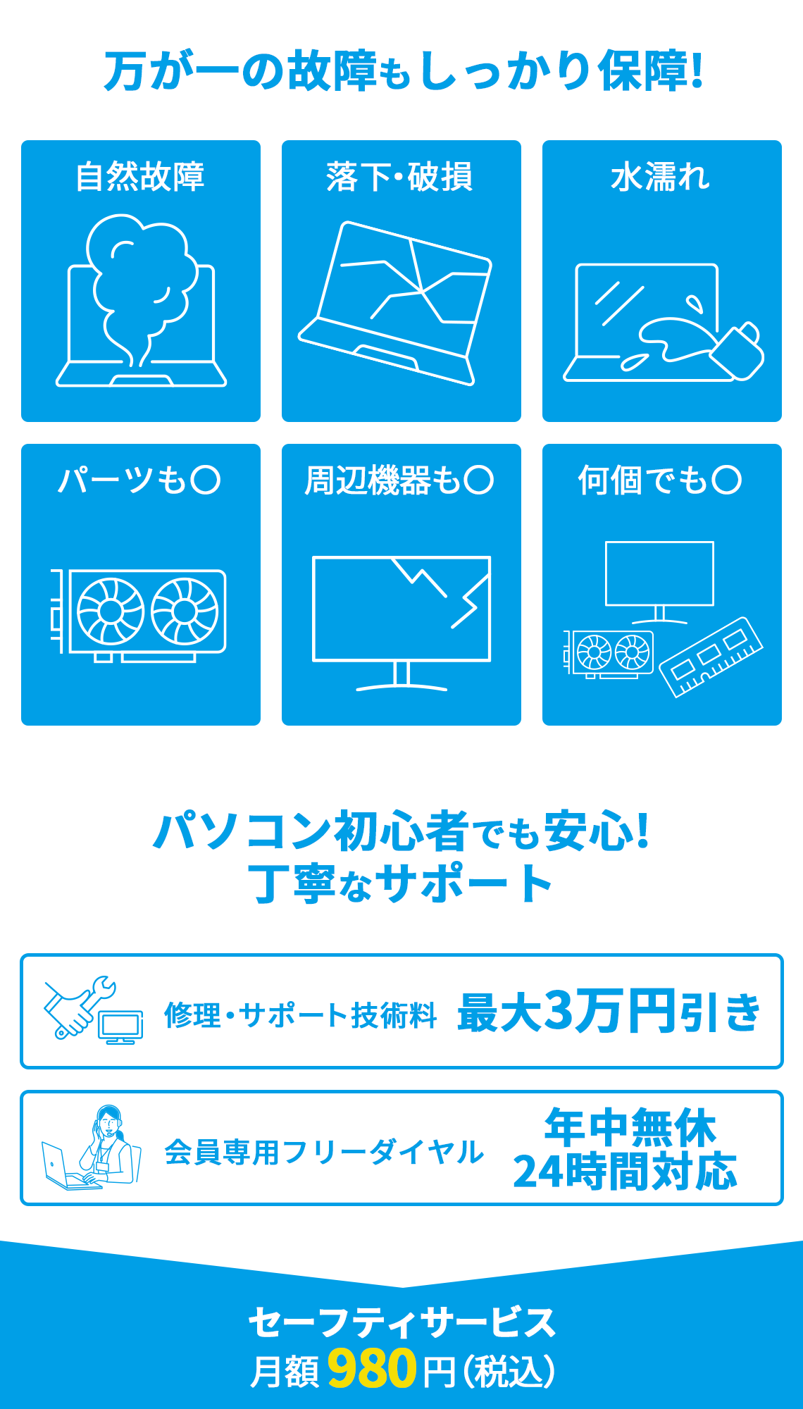 万が一の故障もしっかり保証！パソコン初心者でも安心！丁寧なサポート