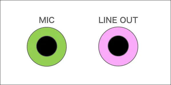 「MIC（マイク用）」「LINE　OUT（音用）」に、それぞれにヘッドセットのプラグを間違えずに差し込めば、音とマイクが認識されます。