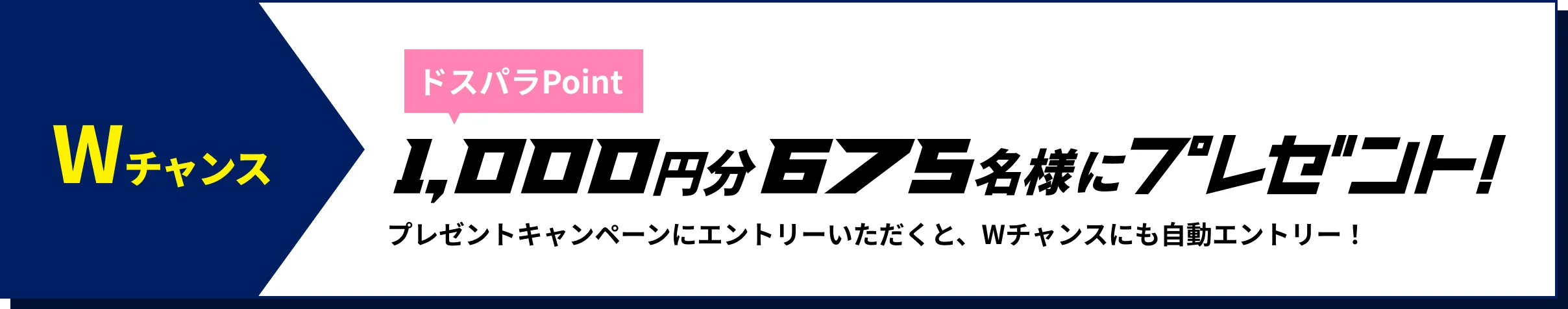 Wチャンス ドスパラPoing 1,000円分 675名様にプレゼント! プレゼントキャンペーンにエントリーいただくと、Wチャンスにも自動エントリー！