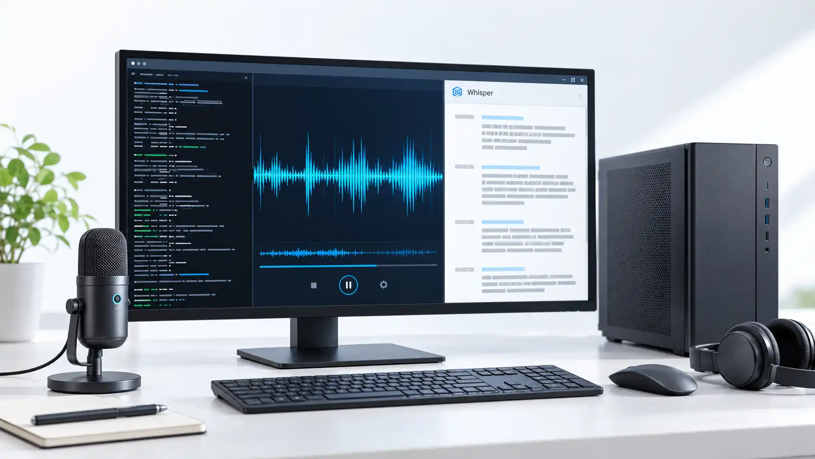 会議録音や動画音声をWhisperで文字起こしするイメージ