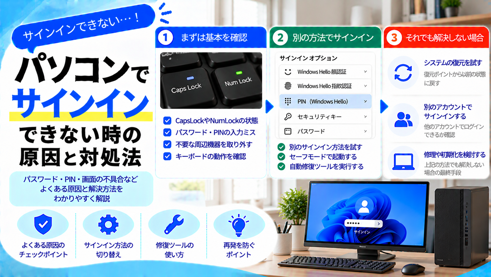 パソコンでサインインできない時の原因と対処法