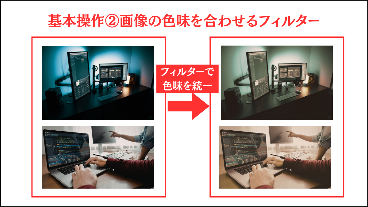 Canvaの画像編集テクニック：フィルター機能で色味を統一