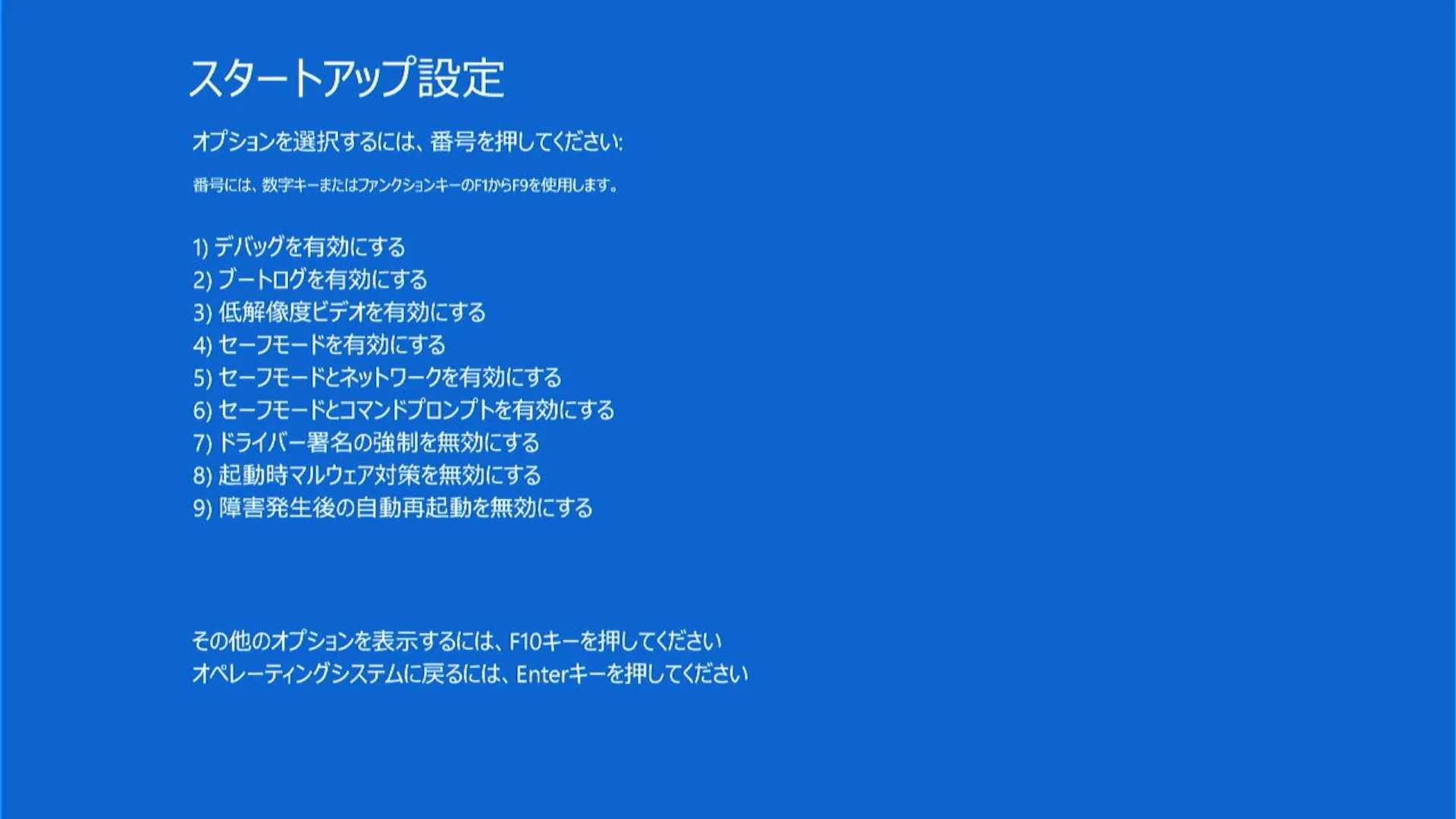 「スタートアップ設定画面」が表示され「オプション選択」を行います。