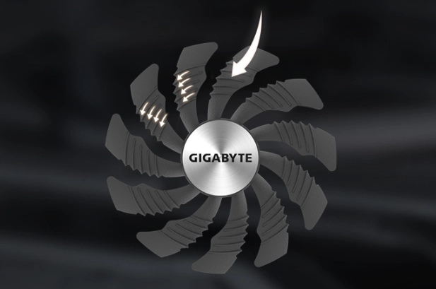 GIGABYTE GV-N406TWF2OC-8GD (GeForce RTX 4060 Ti 8GB)_ユニークなブレードファン