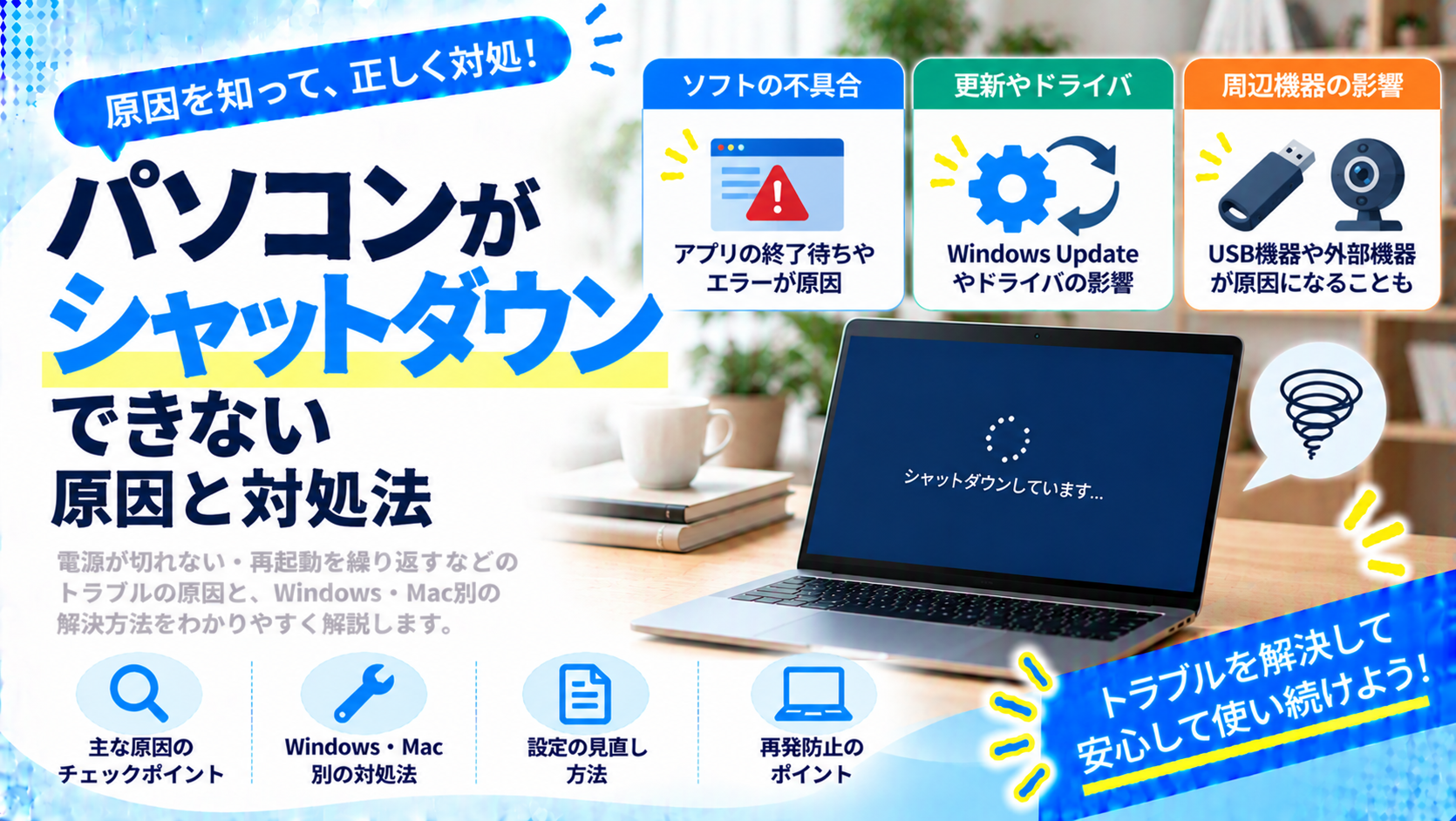パソコンがシャットダウン（電源を切る）できない原因と対処法まとめ