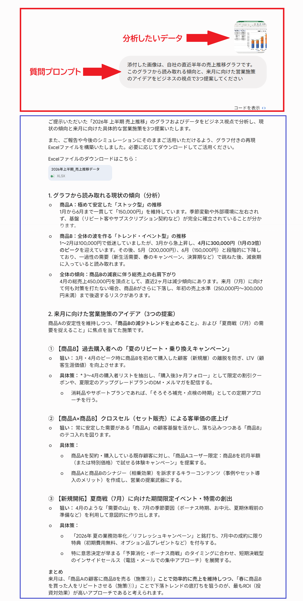 Geminiへの指示プロンプトと回答