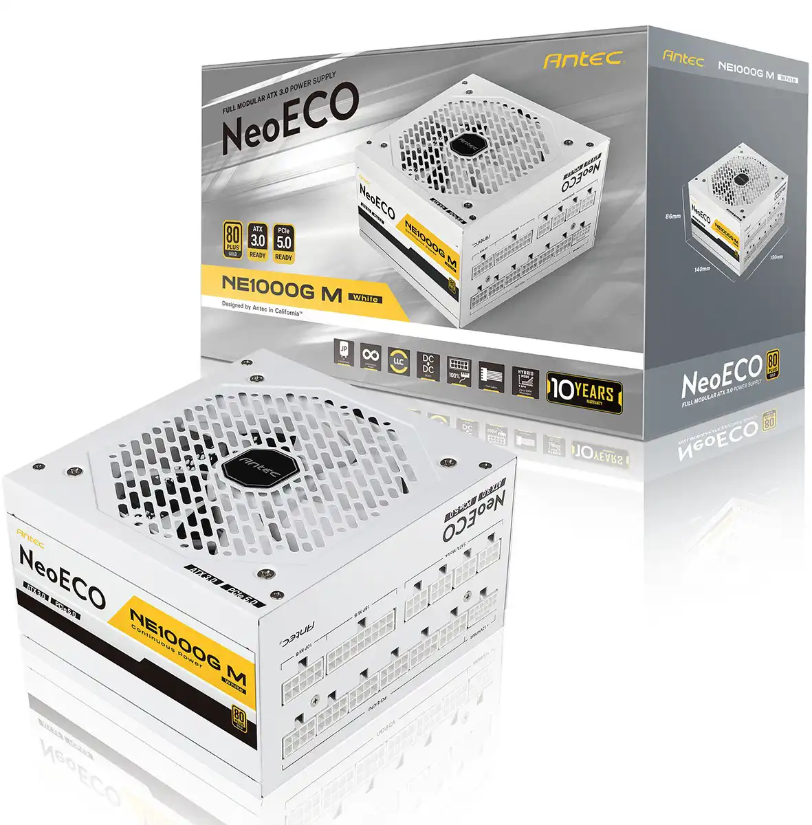 Antec NE1000G M WHITE ATX 3.0 (1000W)_高効率高耐久電源ユニット