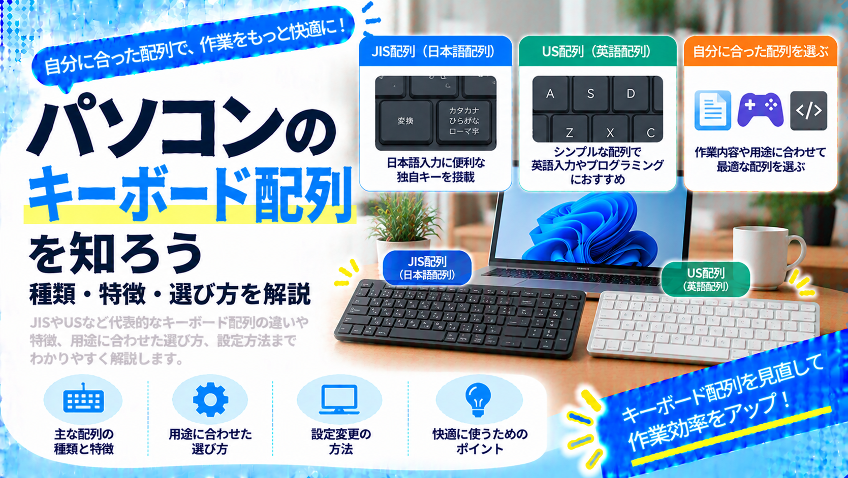 パソコンのキーボード配列を知ろう｜種類・特徴・選び方を解説
