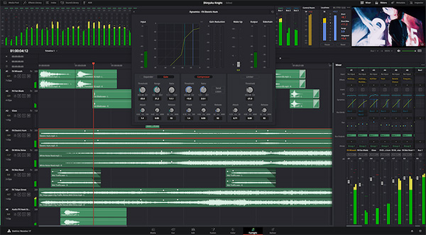 Fairlightページは音声の調整に特化したページで、音量などの調整だけではなく特殊なエフェクト等を使用して非常にフレキシブルな調整が可能なページです。