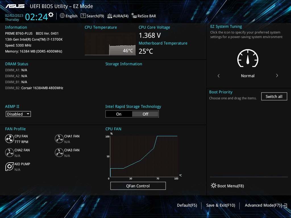 ASUS PRIME B760-PLUS (B760 1700 ATX)_UEFI BIOS：EZモード