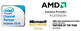 intel（R）Channel Partner Premier 2010 / AMDソリューションプロバイダ プラチナム マイクロソフト認定パートナー